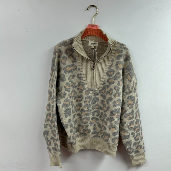 Leopard Print Quarter-Zip Knit Sweater - CS5247 - Picture 1 of 2